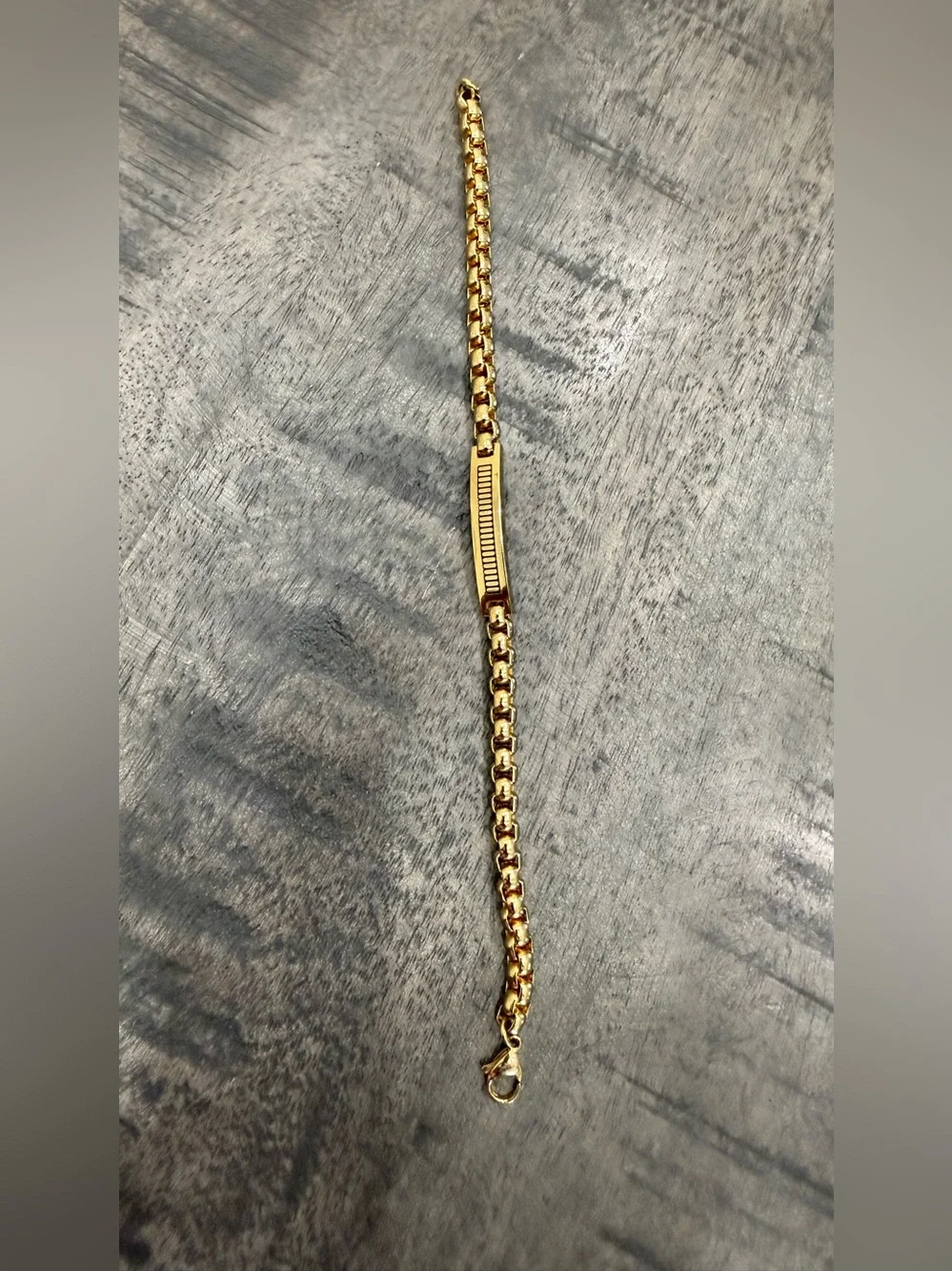 VINTAGE/Gold-Tone Men's Box Chain Bracelet with ID Plate
